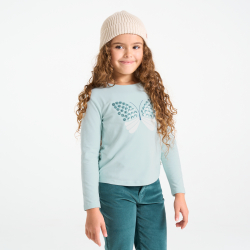 تيشيرت مزين بفراشة مطرزة بالترتر باللون الأزرق للفتيات